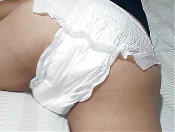 WEARING WHITE DIAPERS AND SCRUBING ON THE PILLOW HORNY...